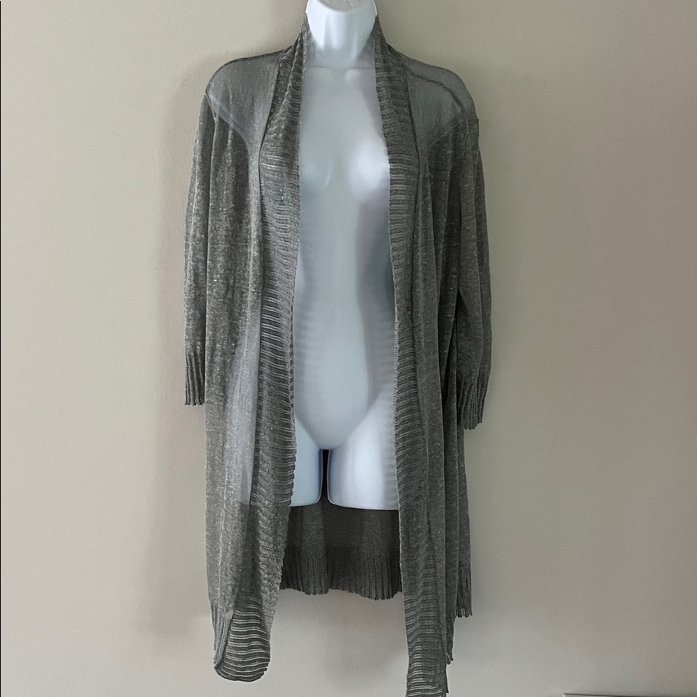 Nic + Zoe Sheer Nights Gray Linen Blend Cardigan L